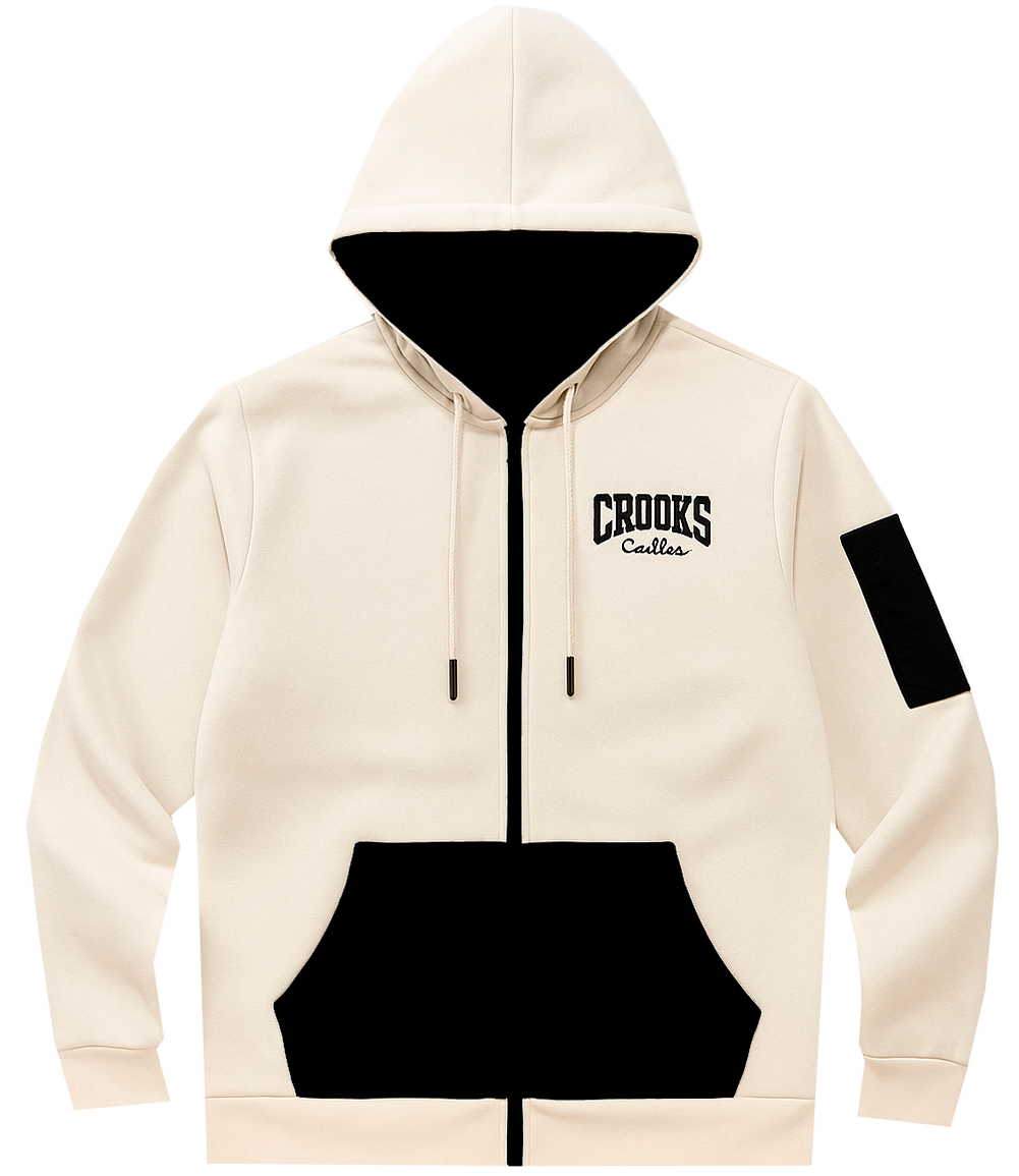 CROOKS & CASTLES SHERPA ZIP JACKET HOODIE NATURAL - 3P50105