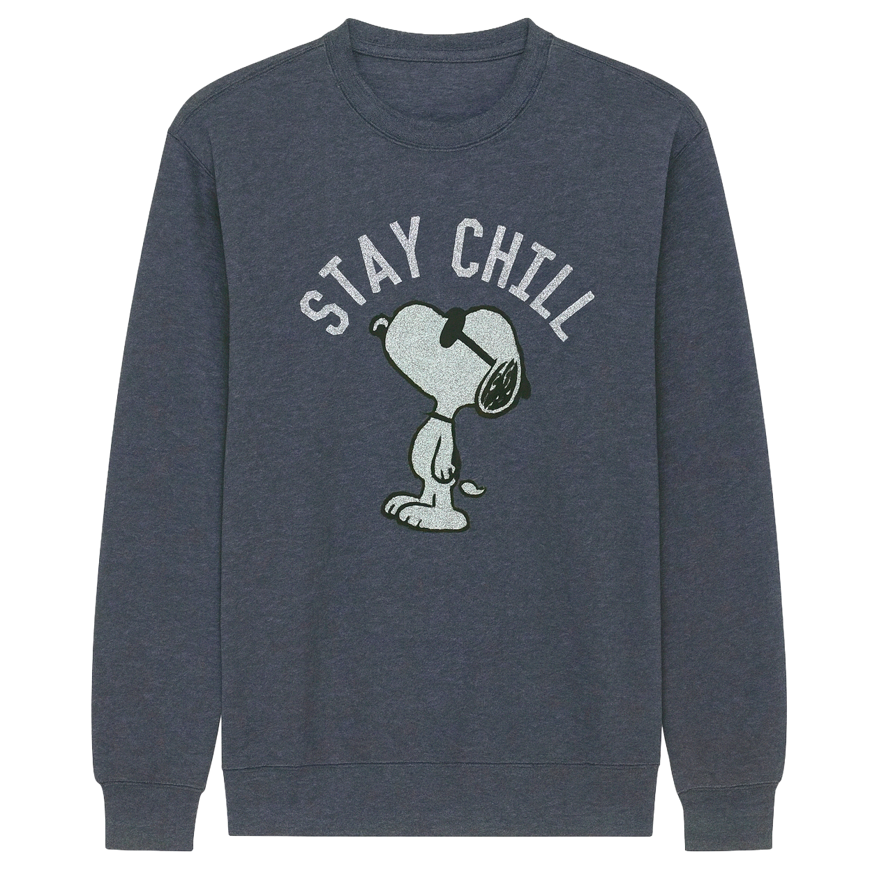 LICENSED PEANUTS SNOOPY CREWNECK HTR NVY - STAY CHILL / OP3179