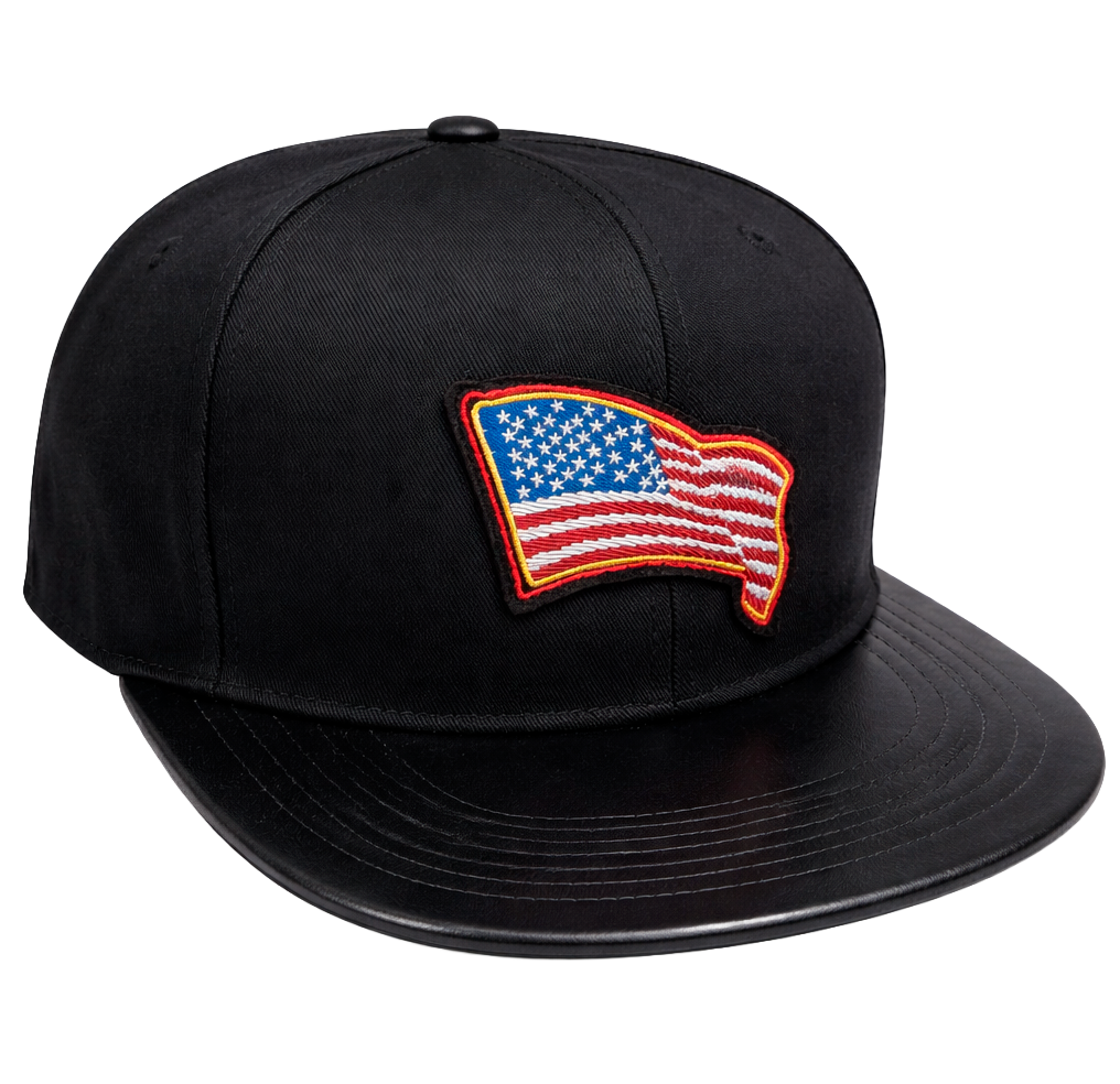 CORDOVA FAUX BRIM STRAPBACK HAT BLACK - USA FLAG