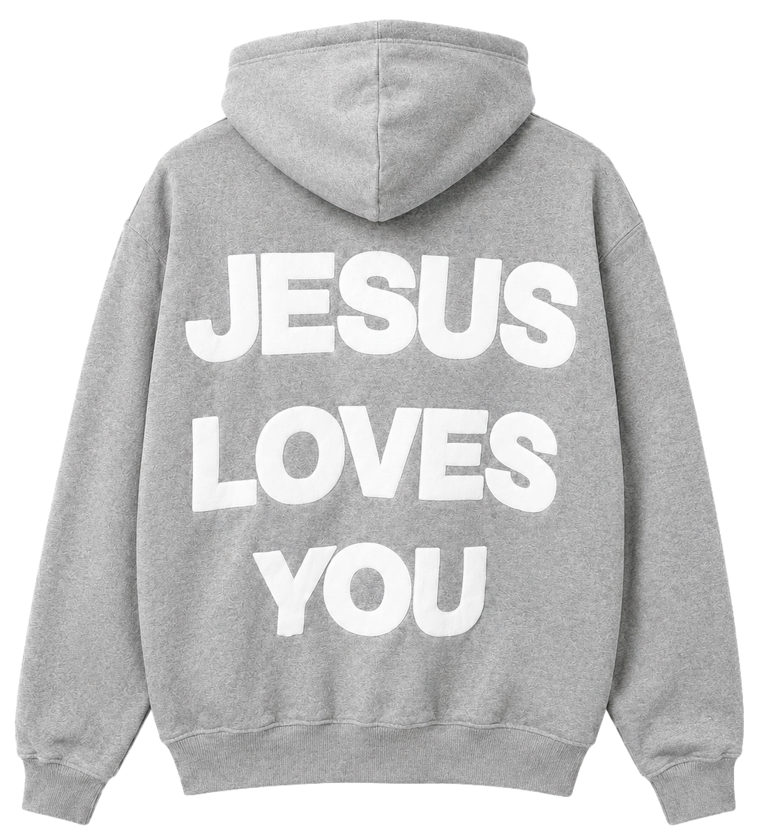 JESUS SAVES CROSS HOODIE GREY - JESUS LOVES YOU