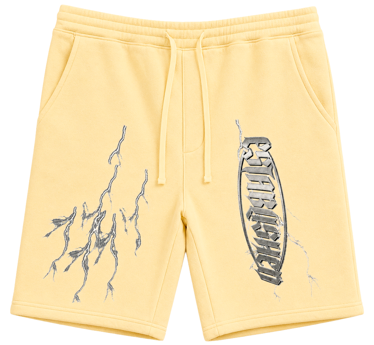 WELL ESTABLISHED GRAPHIC SWEAT SHORTS YELLOW - THUNDER