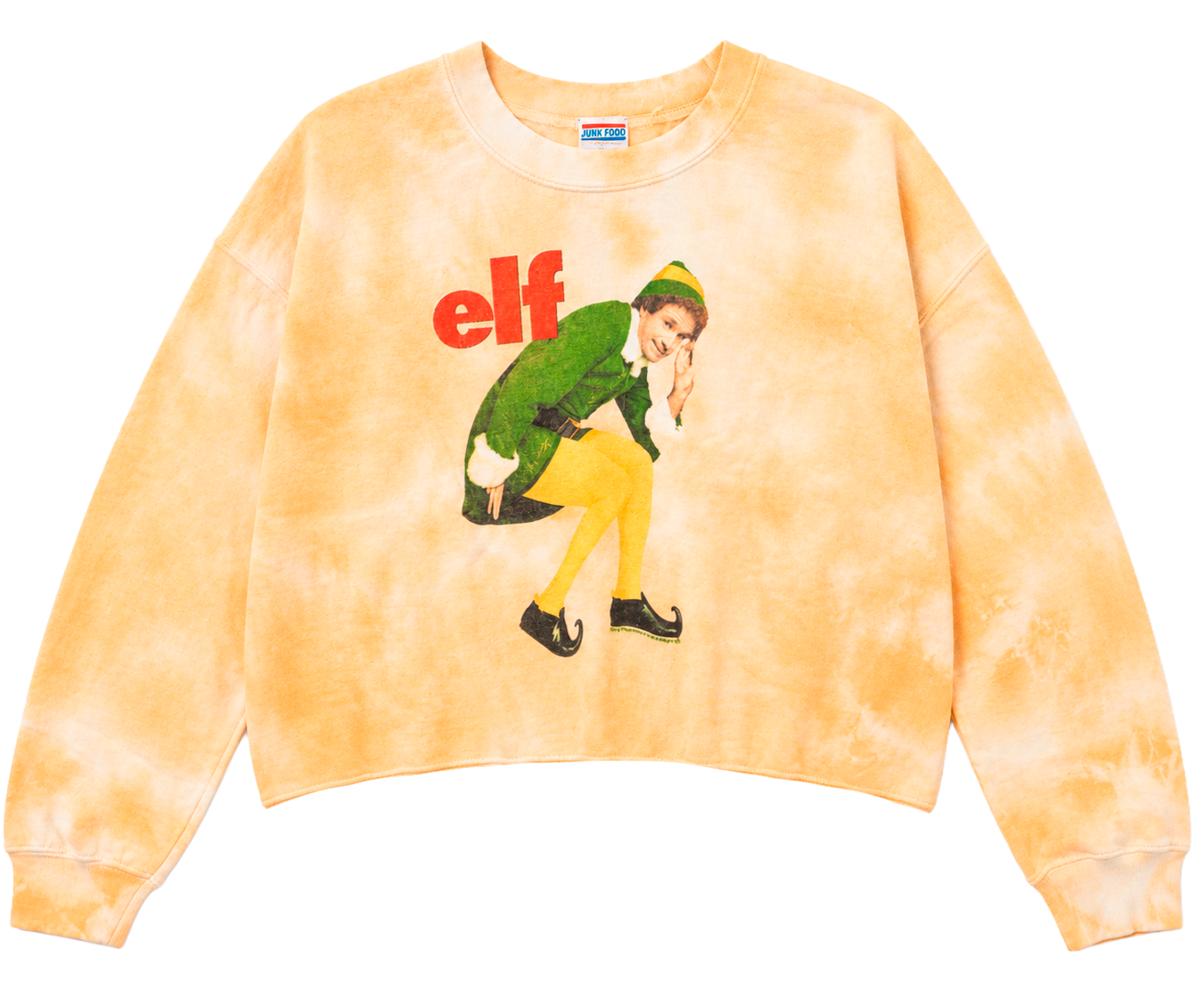 WOMENS LICENSED ELF CROP CREWNECK YELLOW TIE DYE - 12WXWB041
