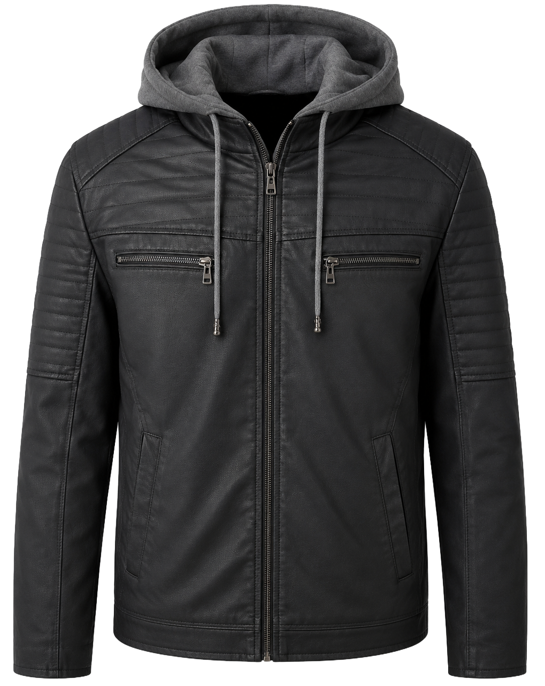 XUEHANHU LEATHER HOODED JACKET BLACK - O21