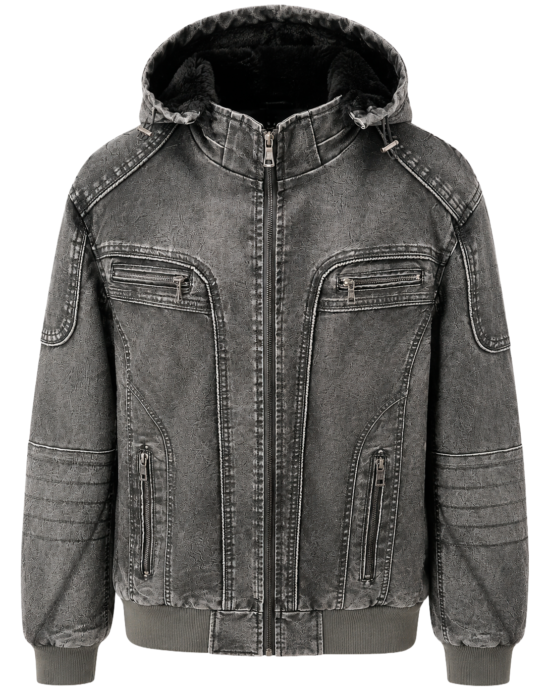 XUEHANHU LEATHER HOODED JACKET GREY - AZ08