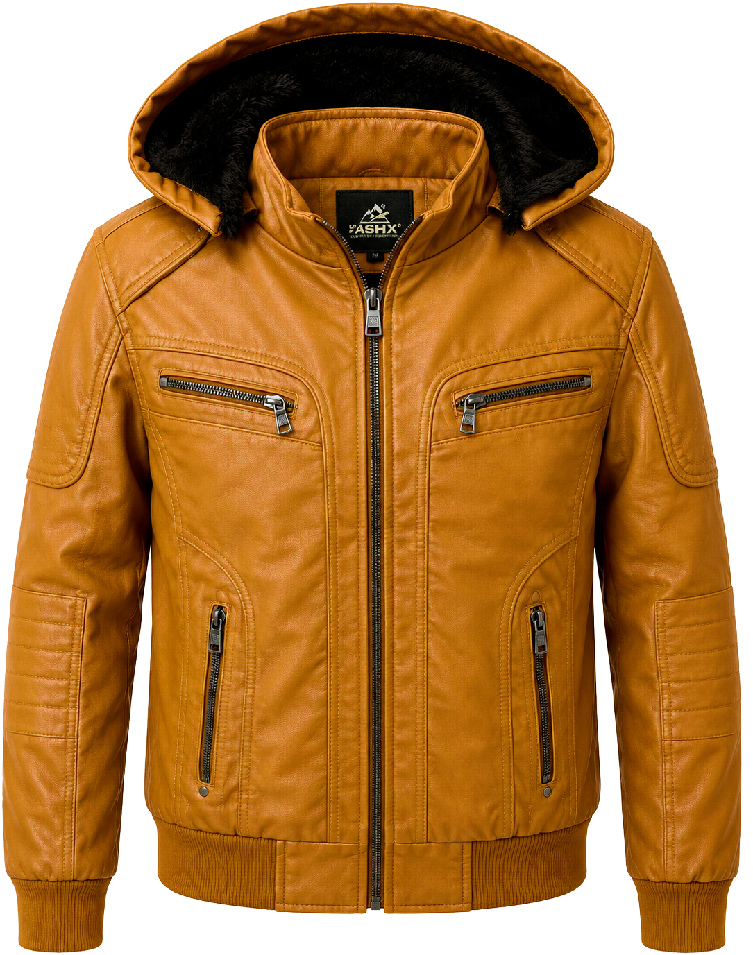 XUEHANHU LEATHER HOODED JACKET YELLOW - AZ08