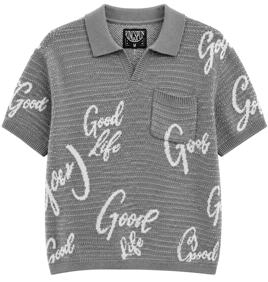 RINGSPUN S/S KNIT POLO SHIRT GREY - 351-124