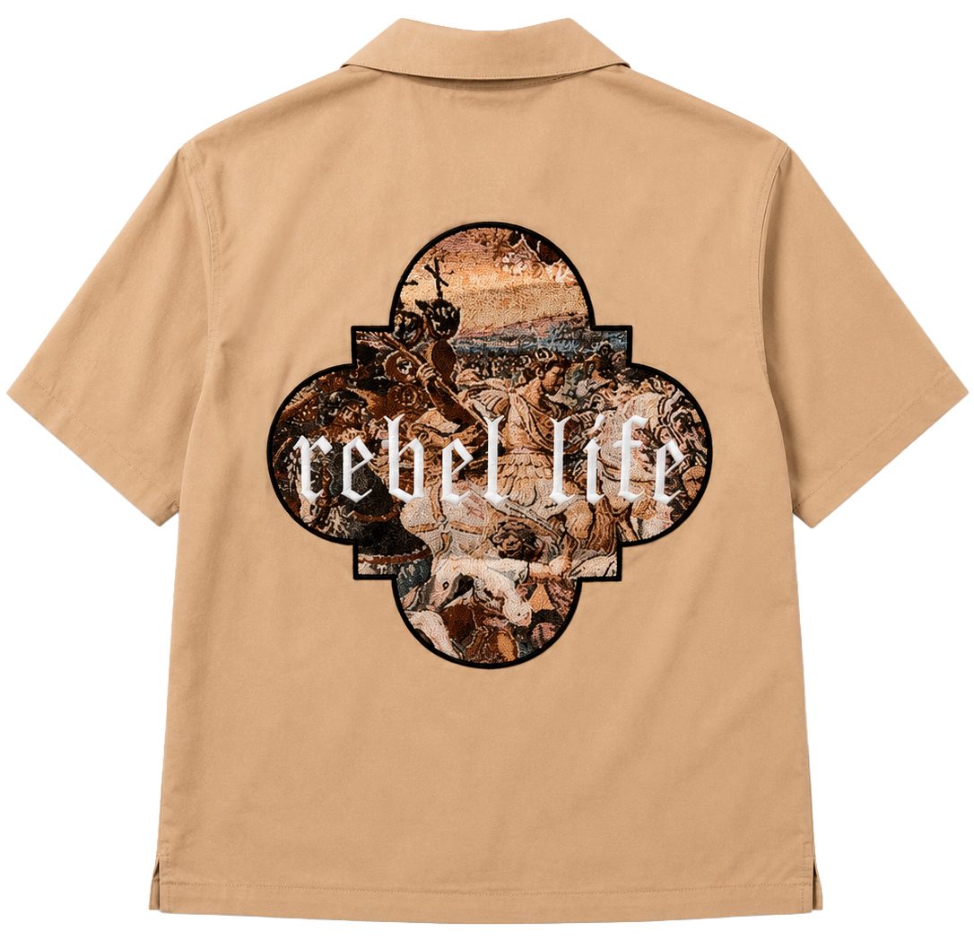 REBEL MINDS S/S BUTTON-DOWN SHIRT BEIGE - 151-731