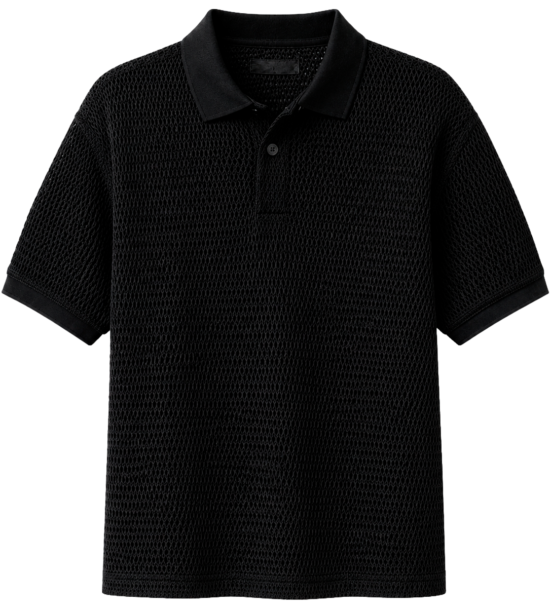 RINGSPUN S/S KNIT POLO SHIRT BLACK - 341-142