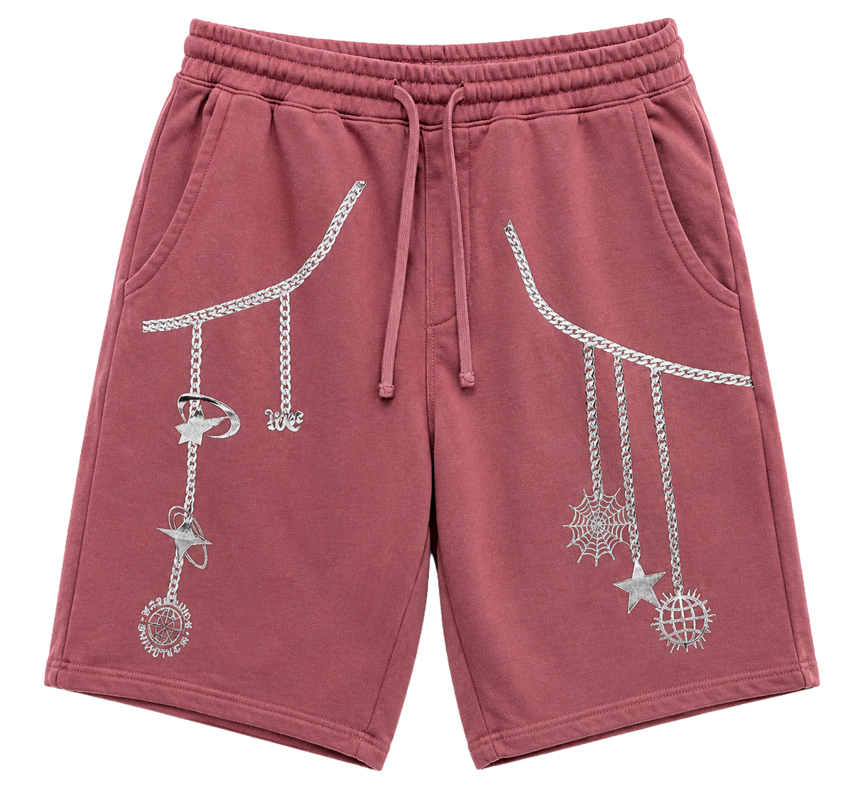 WELL ESTABLISHED GRAPHIC SWEAT SHORTS MAROON - CHAINS