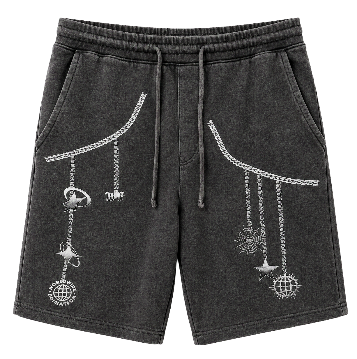 WELL ESTABLISHED GRAPHIC SWEAT SHORTS CHARCOAL - CHAINS
