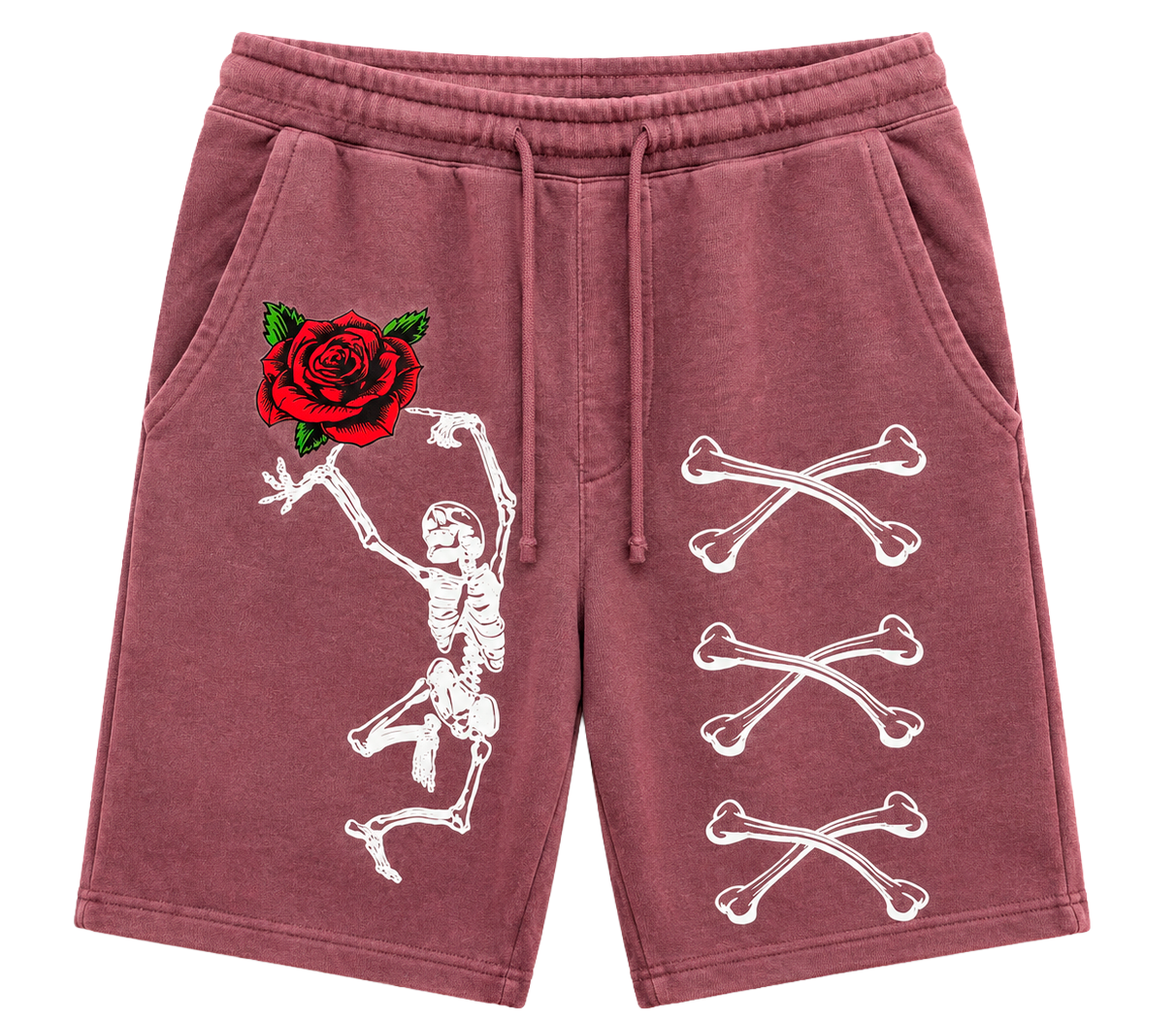 WELL ESTABLISHED GRAPHIC SWEAT SHORTS MAROON - BONES