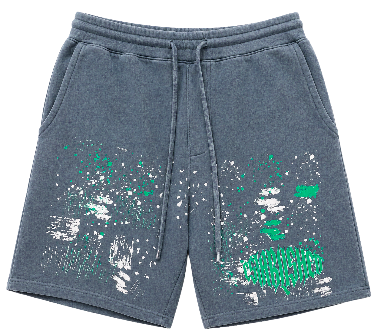 WELL ESTABLISHED GRAPHIC SWEAT SHORTS SLATE - SPLATTER
