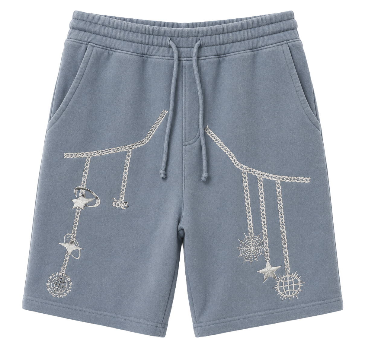 WELL ESTABLISHED GRAPHIC SWEAT SHORTS SLATE - CHAINS
