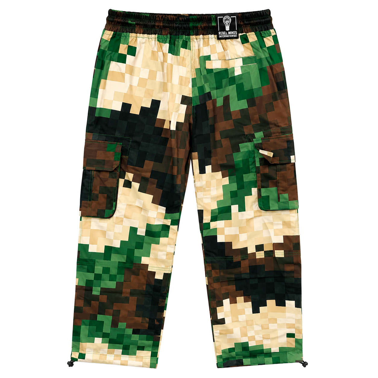 REBEL MINDS DIGITAL CAMO CARGO NYLON PANTS OLIVE - 142-473