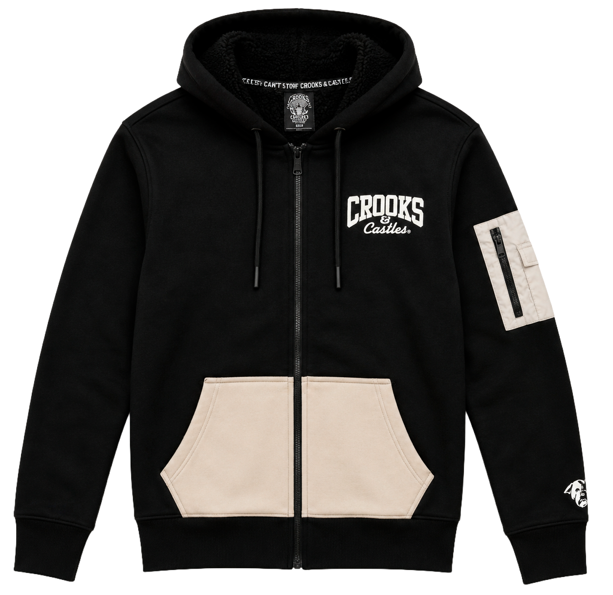 CROOKS & CASTLES SHERPA ZIP HOODIE BLACK - 3P50105