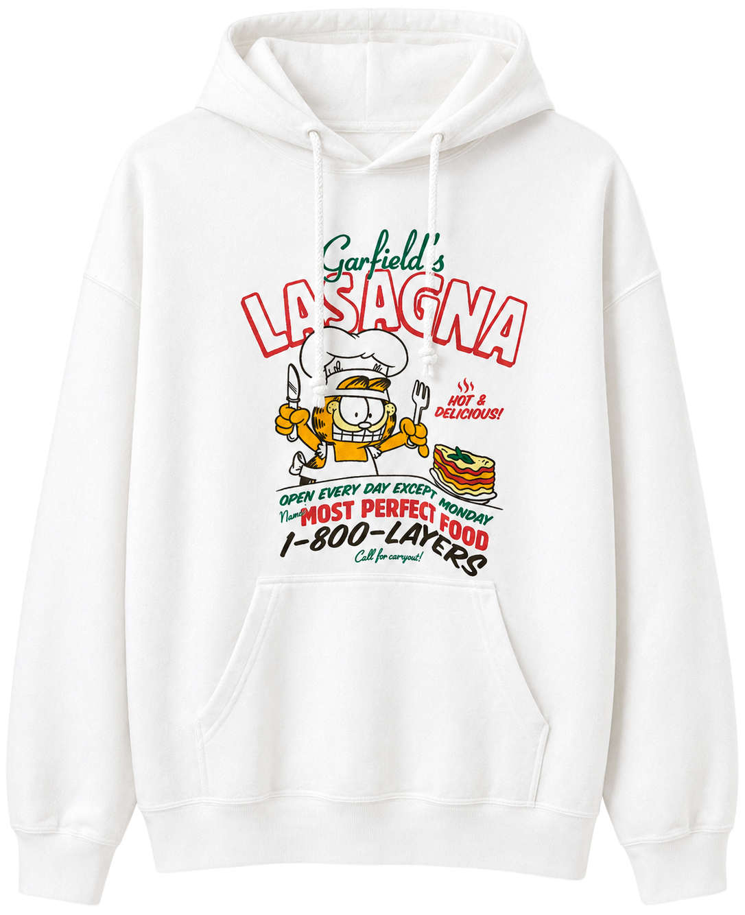 LICENSED GARFIELD LASAGNA HOODIE WHITE - GKAH2841RC