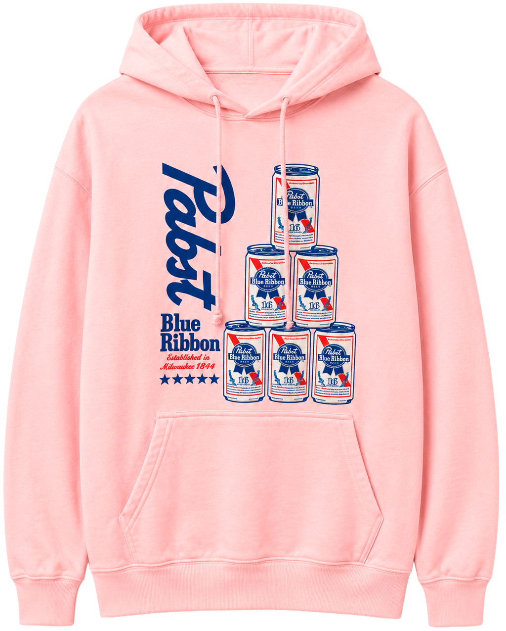 LICENSED PABST BLUE RIBBON HOODIE LT PINK - 4PAH2375RC LICENSED PABST BLUE RIBBON HOODIE LT PINK - 4PAH2375RC