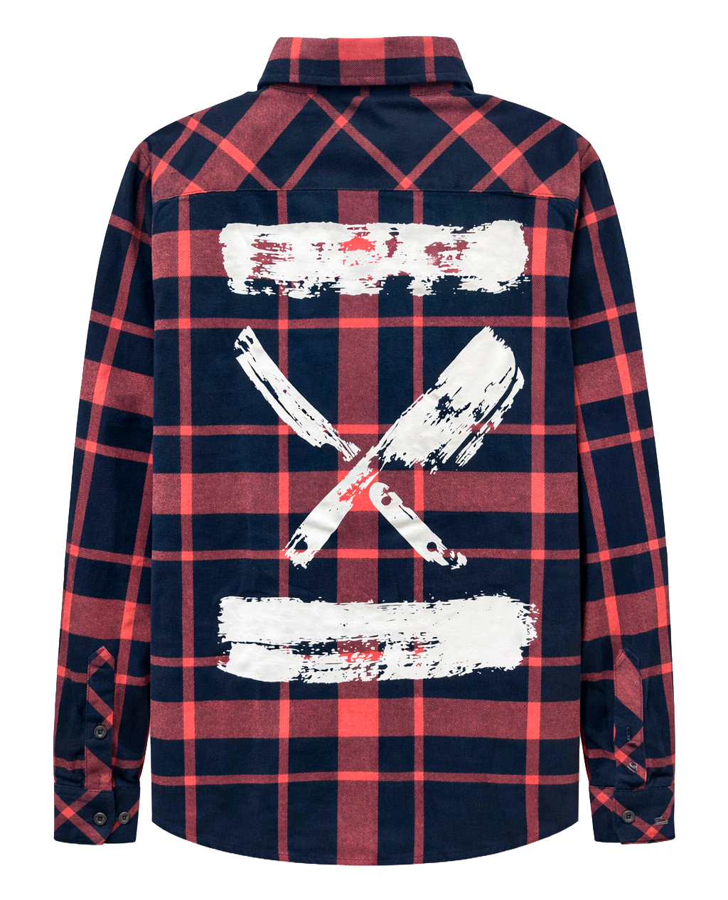 DISTORTED PEOPLE L/S FLANNEL SHIRT NAVY/SPICED CORAL/WHT - 3661