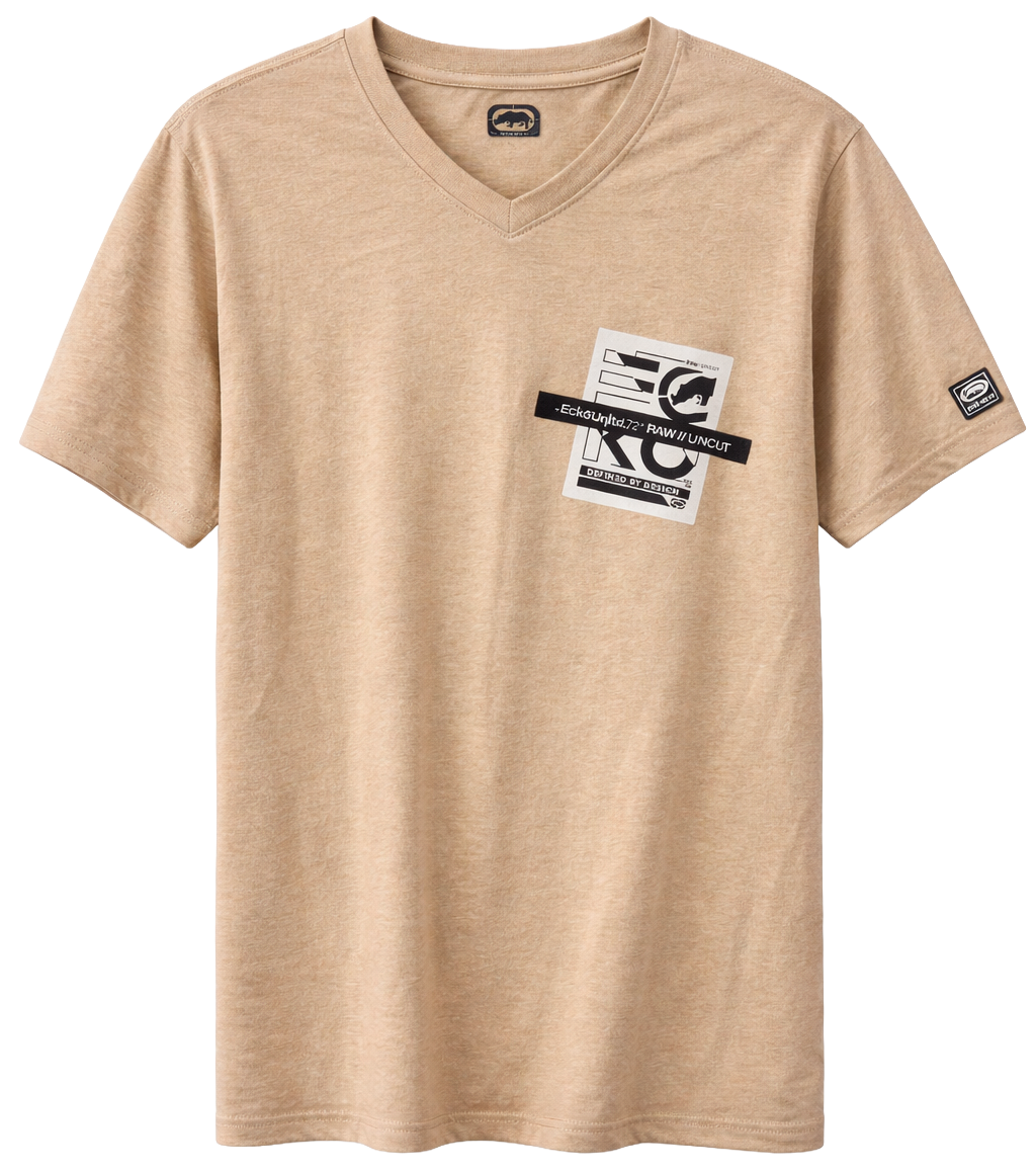 ECKO UNLTD S/S V-NECK T-SHIRT OATMEAL HTR - EO14K1425