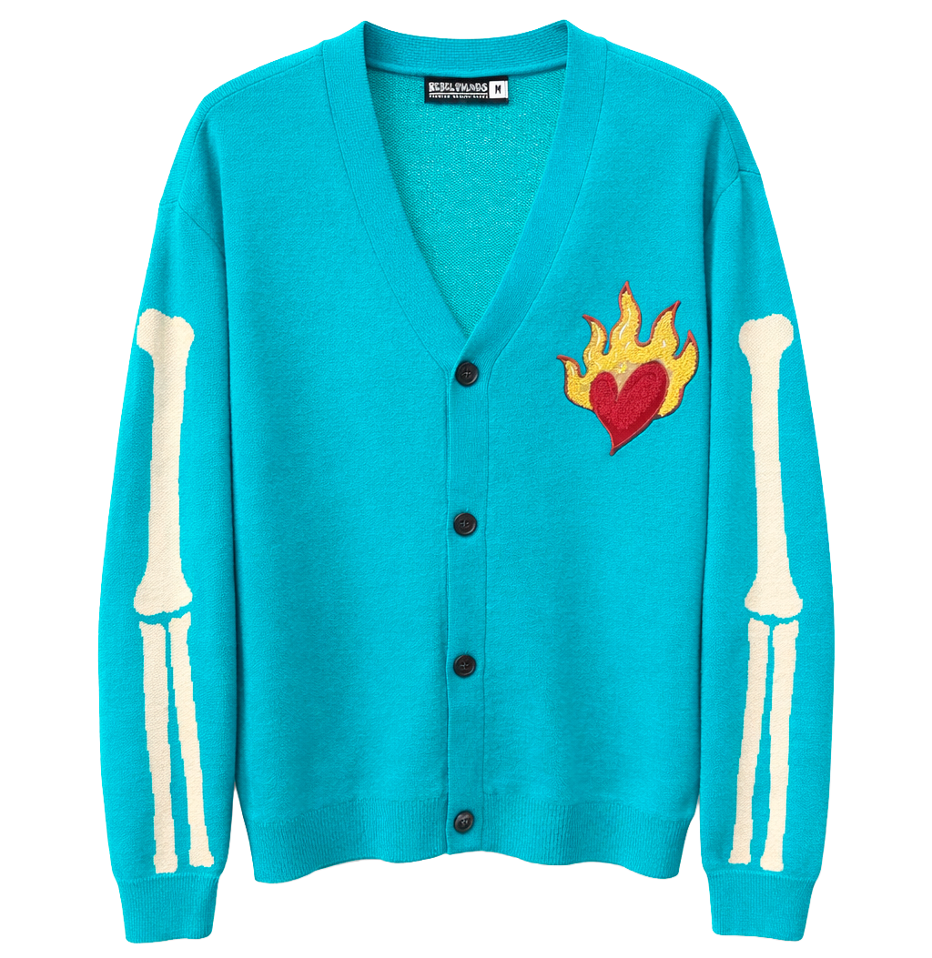 REBEL MINDS MEN'S CARDIGAN SWEATER TURQUOISE - 142-385