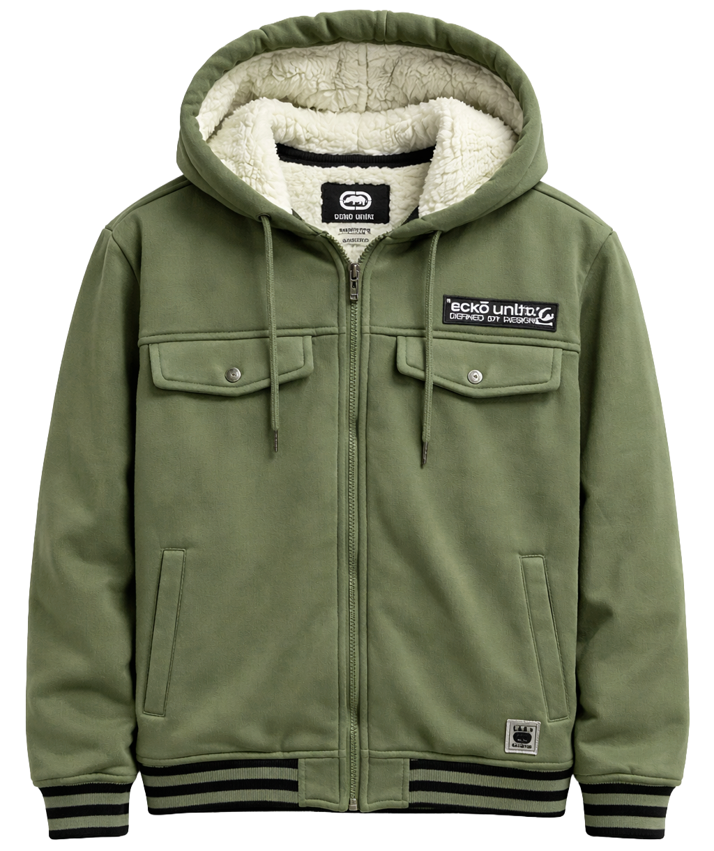 ECKO UNLTD SHERPA HOODIE VARSITY JACKET OLIVE - EO34O666