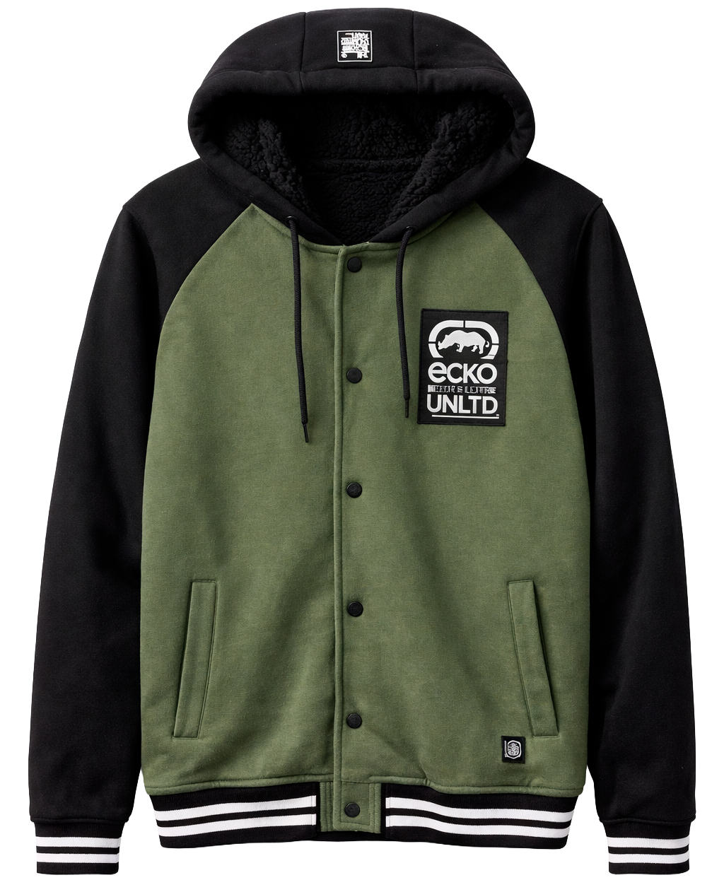 ECKO UNLTD SHERPA HOODIE VARSITY JACKET OLIVE - EO34O663