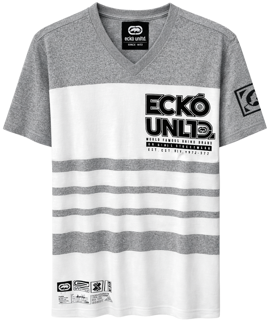 ECKO UNLTD S/S V-NECK T-SHIRT GREY MARLED/WHITE - EO13K1347