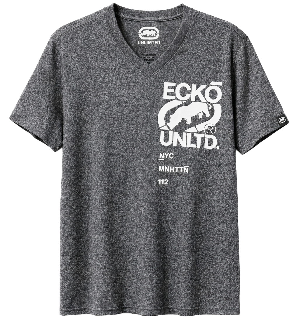 ECKO UNLTD S/S V-NECK T-SHIRT BLACK/ MARLED - EO13K1166
