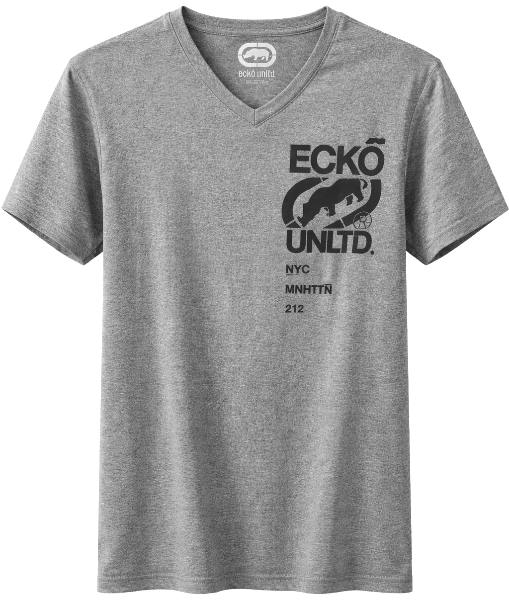 ECKO UNLTD S/S V-NECK T-SHIRT GREY MARLED - EO13K1166