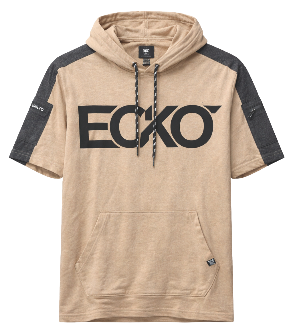ECKO UNLTD S/S HOODIE T-SHIRT OATMEAL HEATHER - EO14K1561