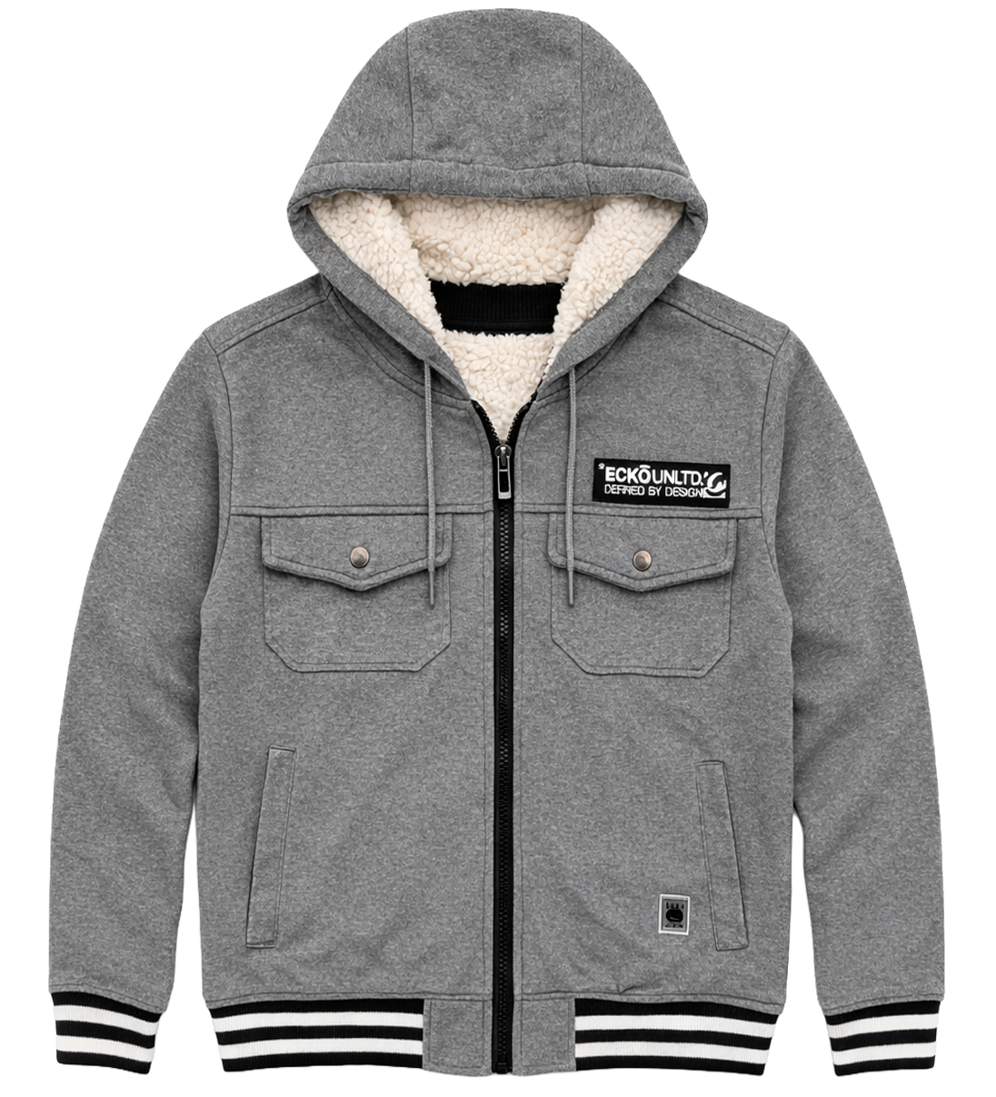 ECKO UNLTD SHERPA ZIP HOODIE JACKET GREY MARLED - EO34O666