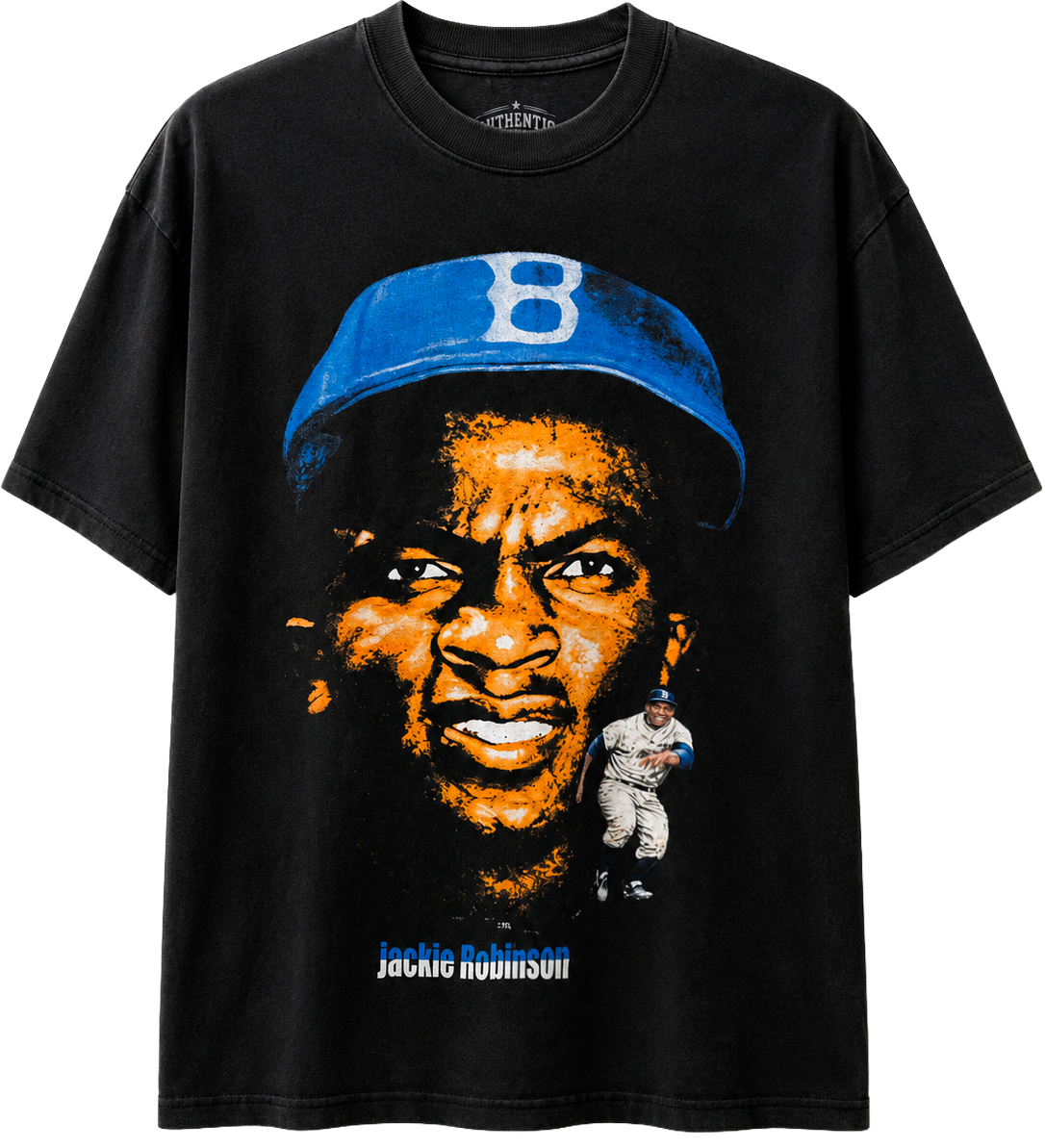 LICENSED LEGENDS T-SHIRT BLACK WASH - JACKIE ROBINSON