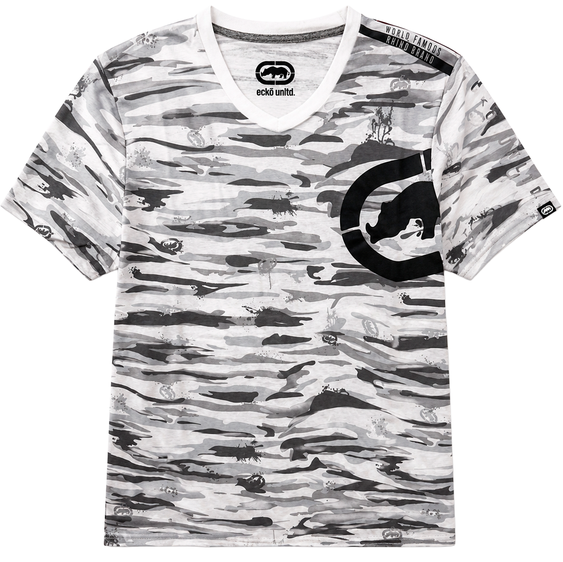 ECKO UNLTD S/S V-NECK T-SHIRT WHITE CAMO - EO31K797