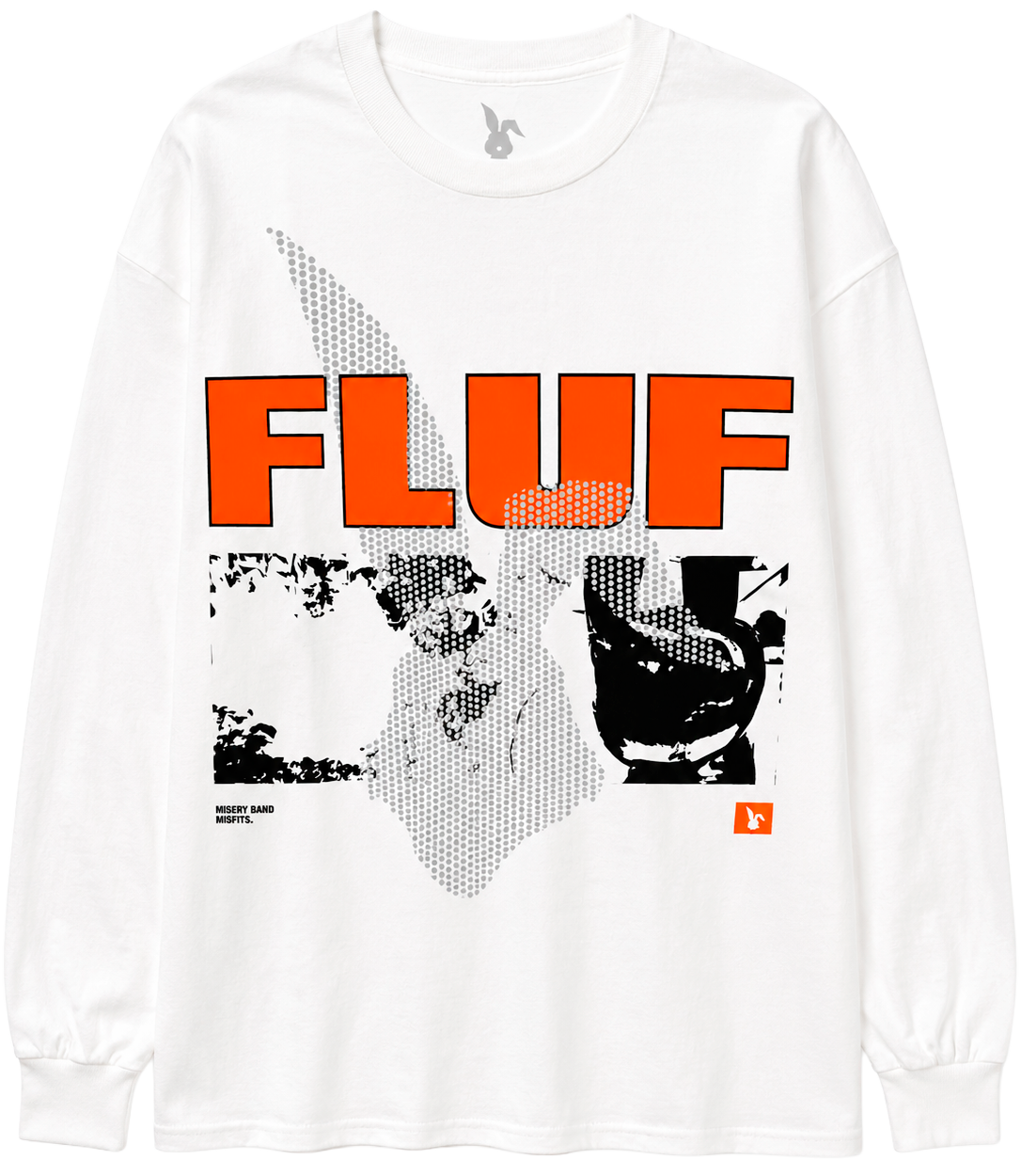 FLUF WORLD LONG SLEEVE SHIRT WHITE/ORANGE - GRAPHIC LOGO - Steal Deal 