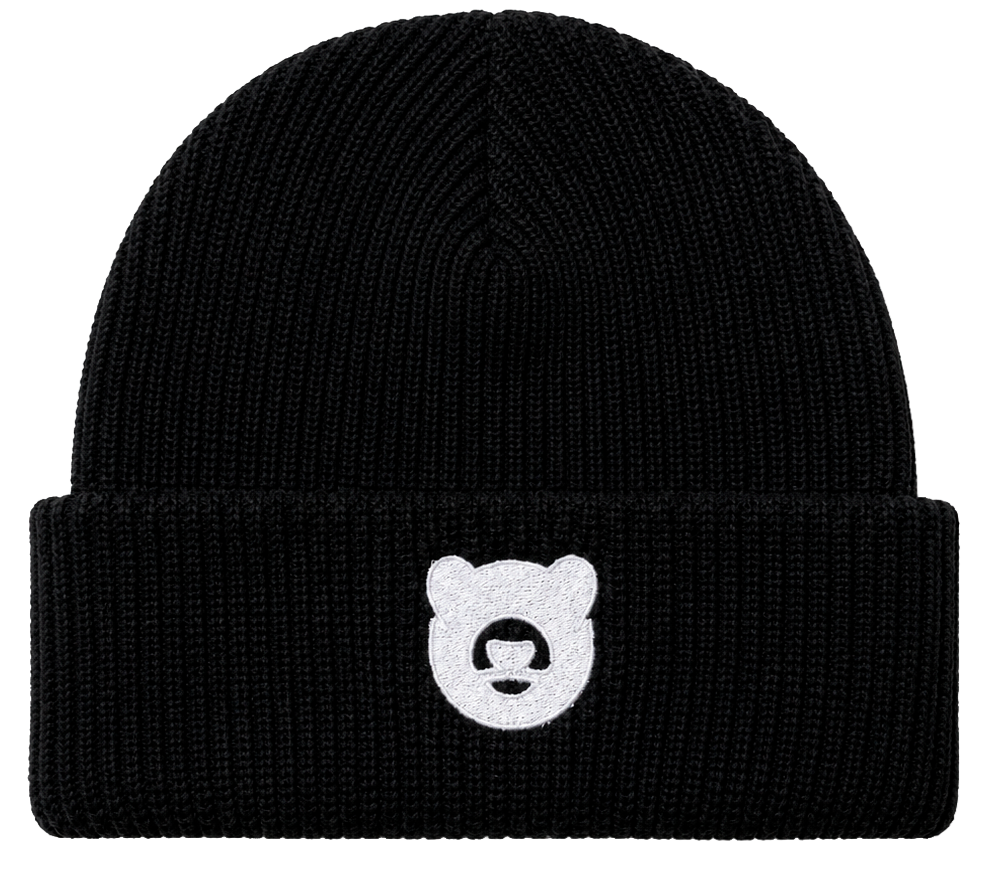 FLUF WORLD KNITTED CUFF BEANIE BLACK - BEAR LOGO