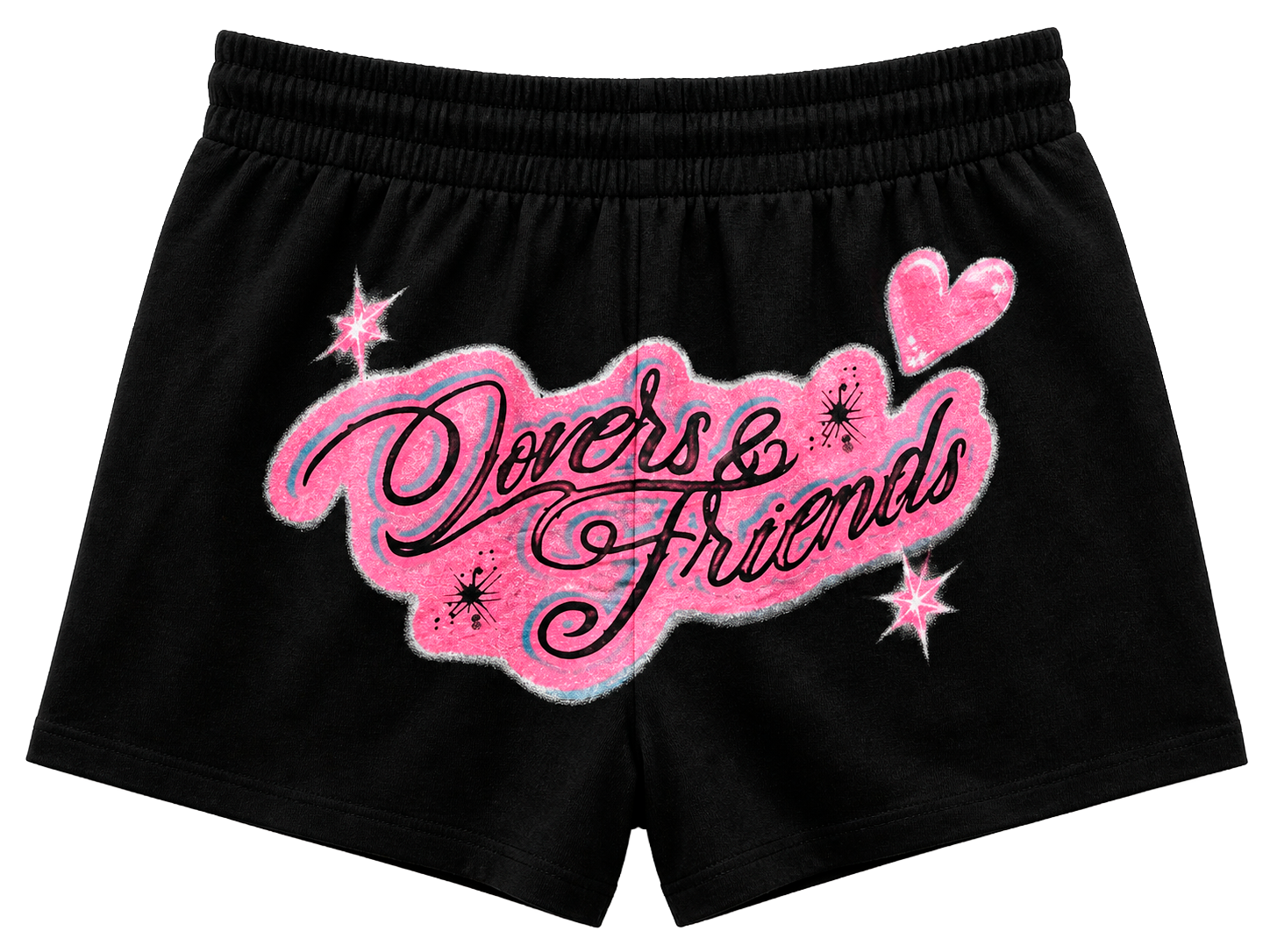 WOMENS LICENSED LOVERS & FRIENDS BOOTY SHORTS BLACK - AIRBRUSH