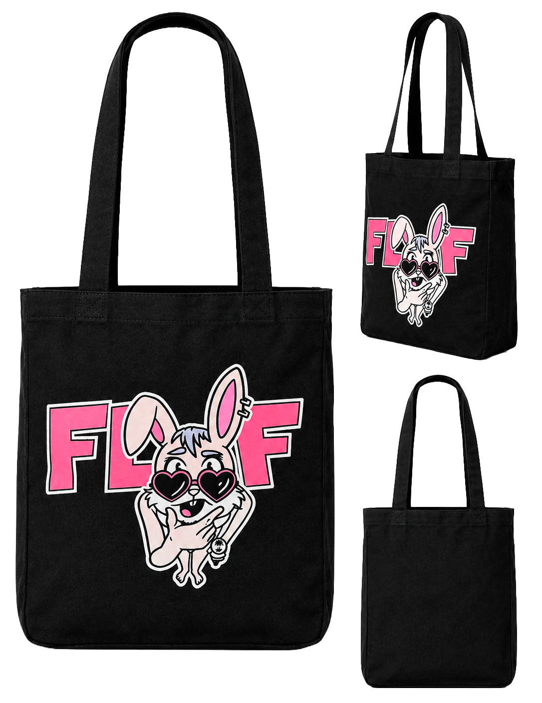 FLUF WORLD BUNNY TOTE BAG BLACK - FLUF-TOTE