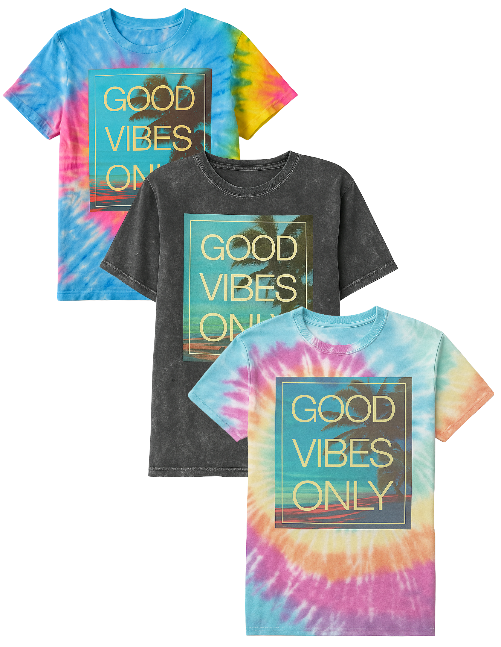 YOUTH BOYS ASSORTED GOOD VIBES T-SHIRT ASST - 3PLY96330BU-C02