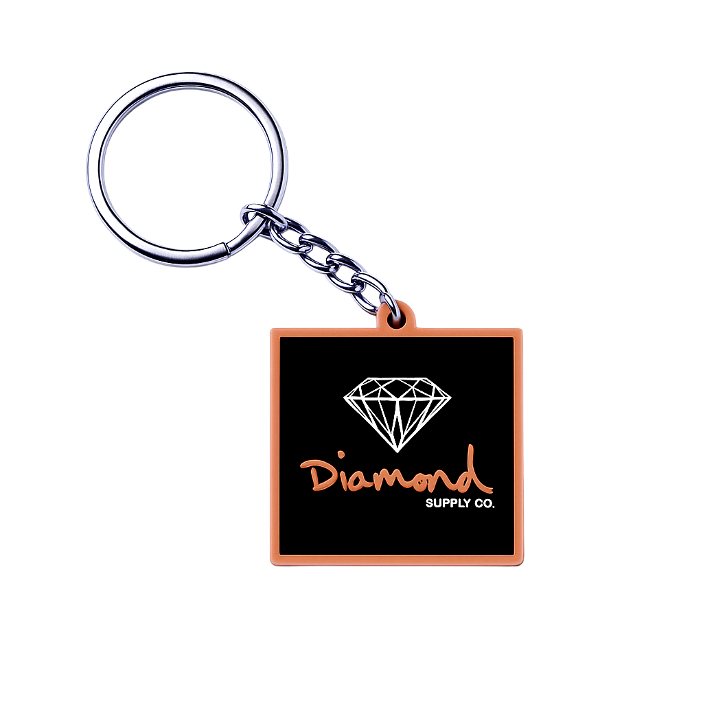 DIAMOND SUPPLY CO 3 PACK RUBBER KEYCHAIN ORANGE - OG SCRIPT
