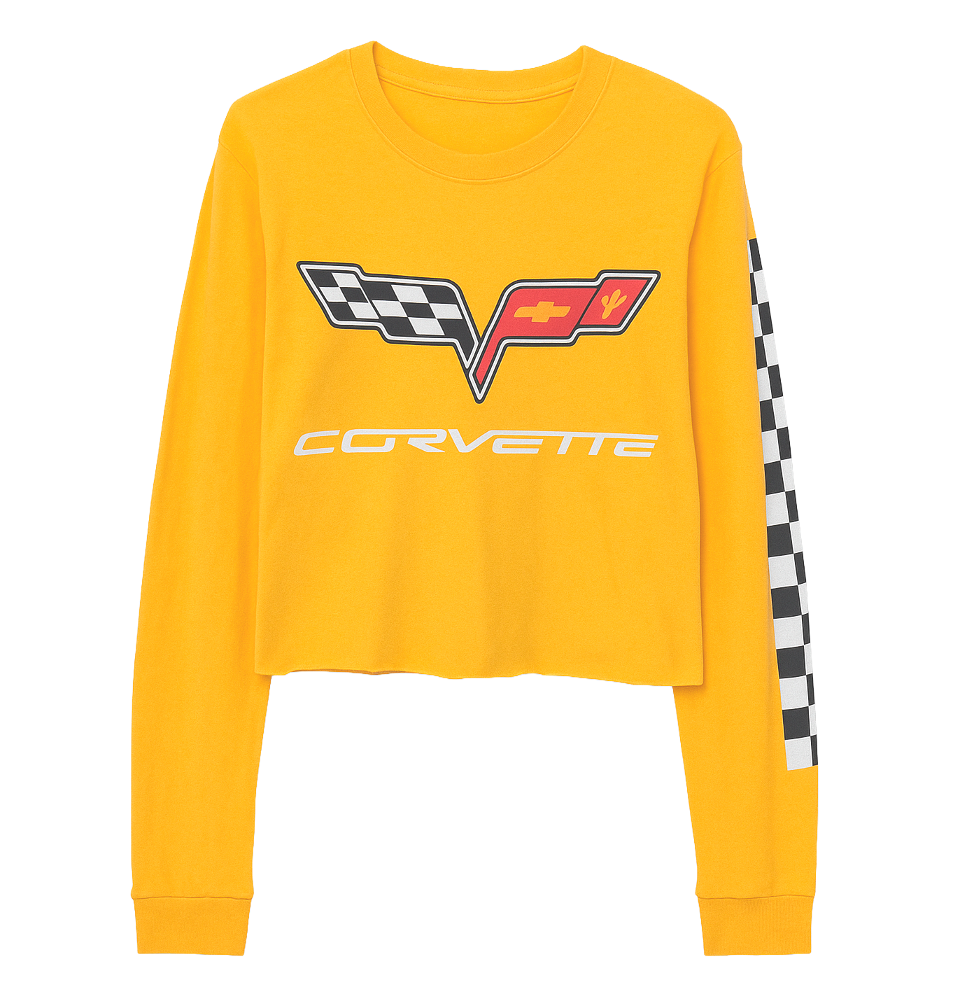 WOMENS LICENSED CORVETTE CROPPED L/S SHIRT YELLOW - LSTOP25