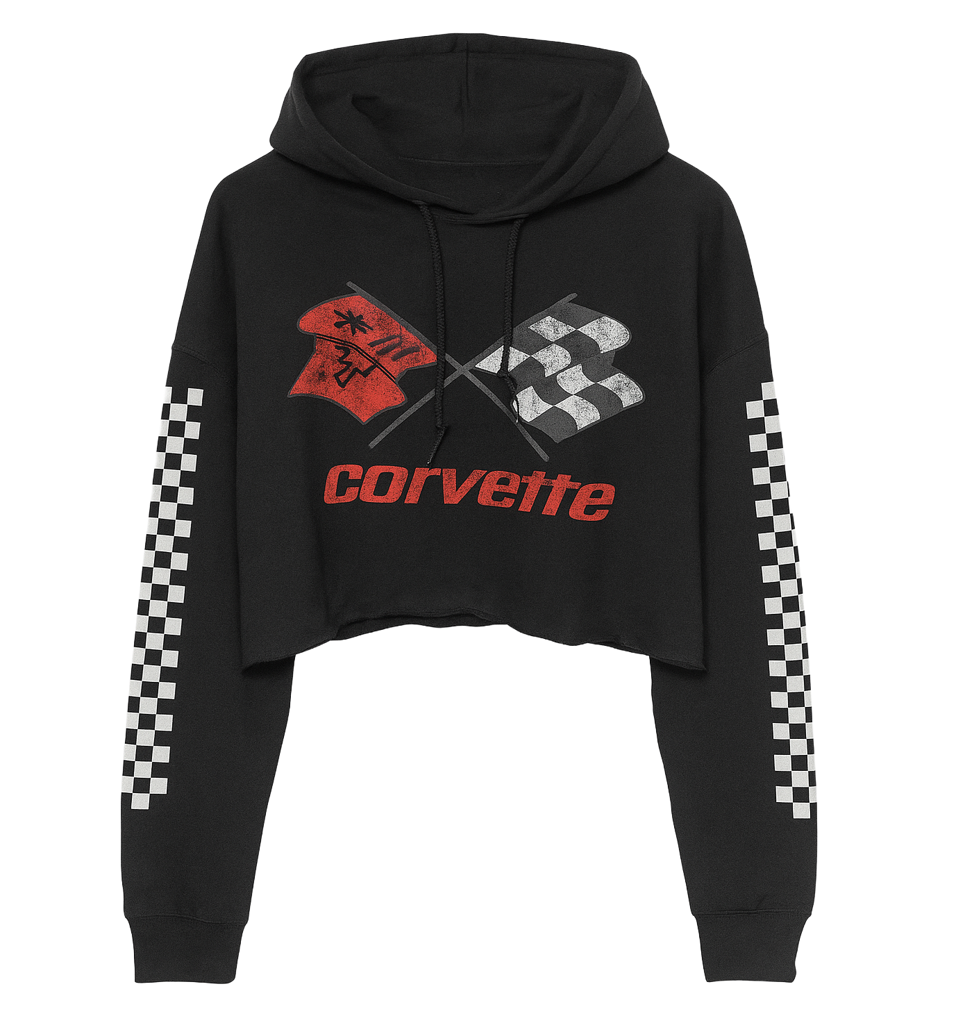 WOMENS LICENSED CORVETTE CROPPED HOODIE BLACK - 7CHE00940