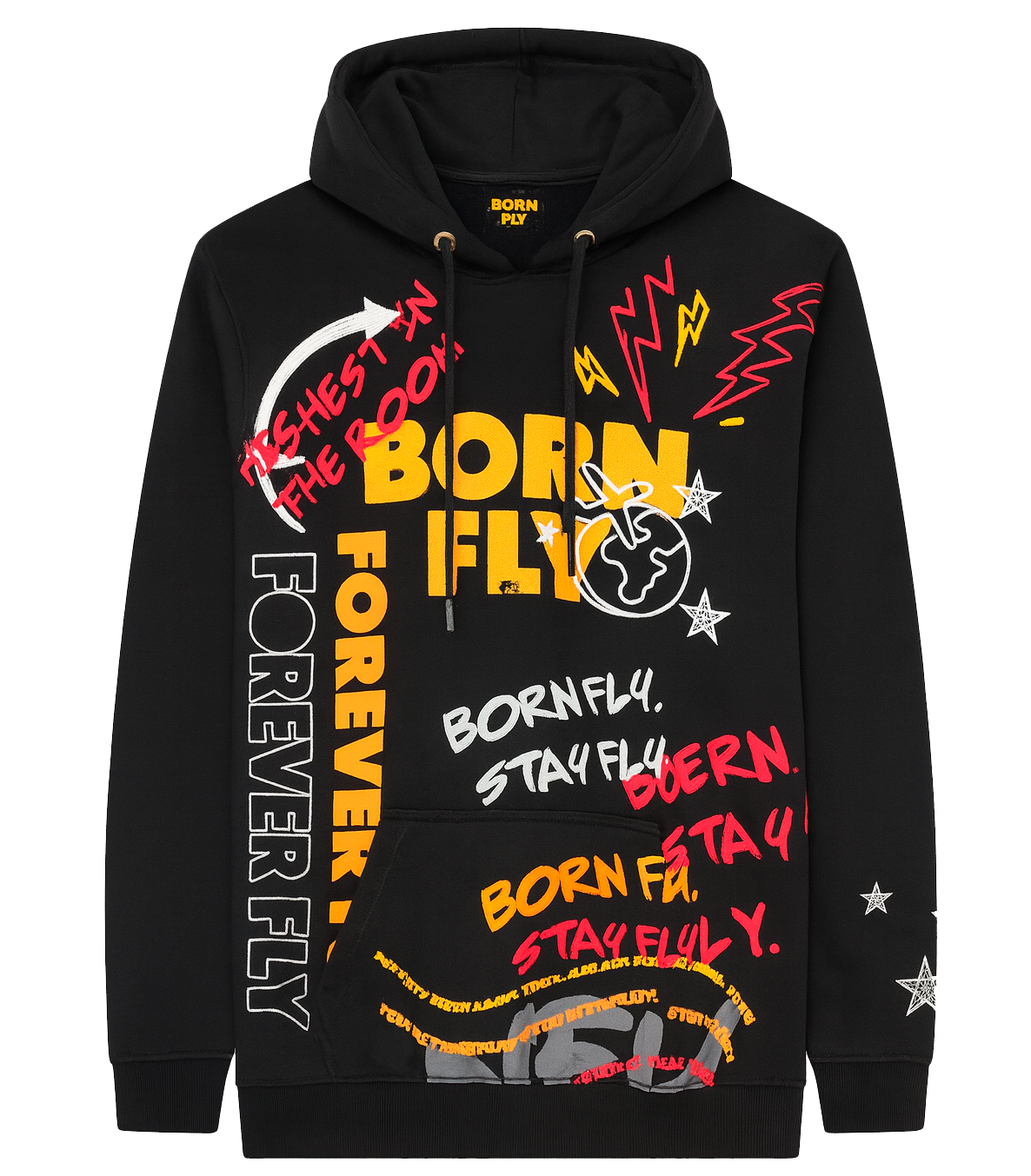 BORN FLY LOGO HOODIE SWEATSHIRT BLACK - B05H2644