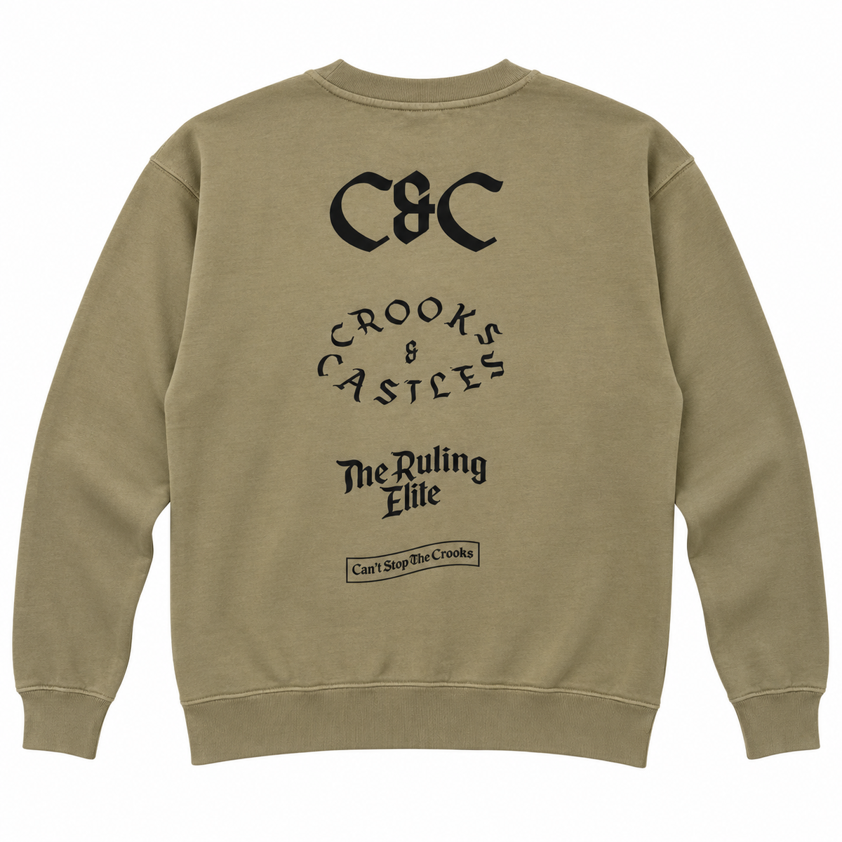 CROOKS & CASTLES CREWNECK KHAKI (OLIVE) - GOTHIC ELITE