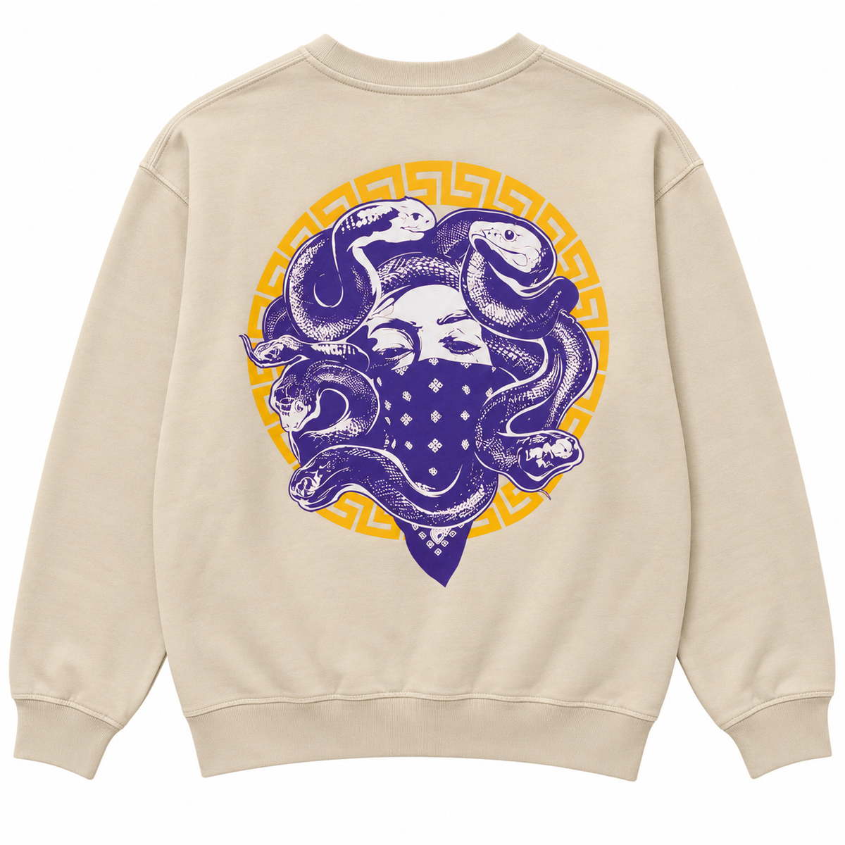 CROOKS & CASTLES CREWNECK NATURAL - MEDUSA CONTRASTE