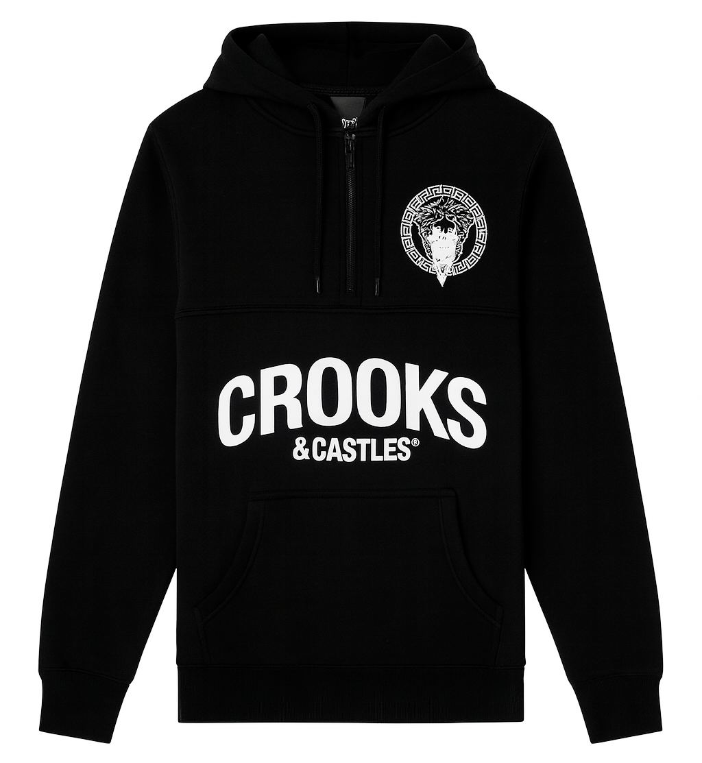 CROOKS & CASTLES HALF ZIP HOODIE BLACK - 2P70102