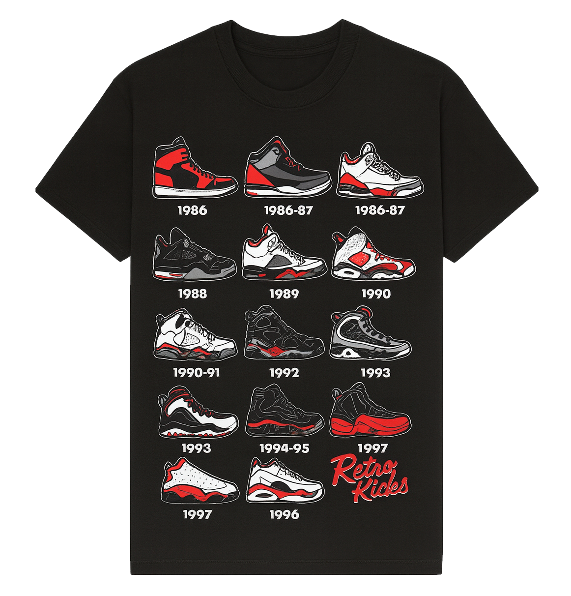 RETRO KICKS SNEAKER T-SHIRT BLACK - RTK001