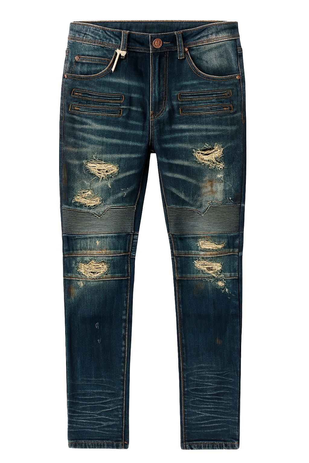 STONERS VINTAGE JEANS DISTRESSED DENIM PANTS INDIGO - RUSTIC