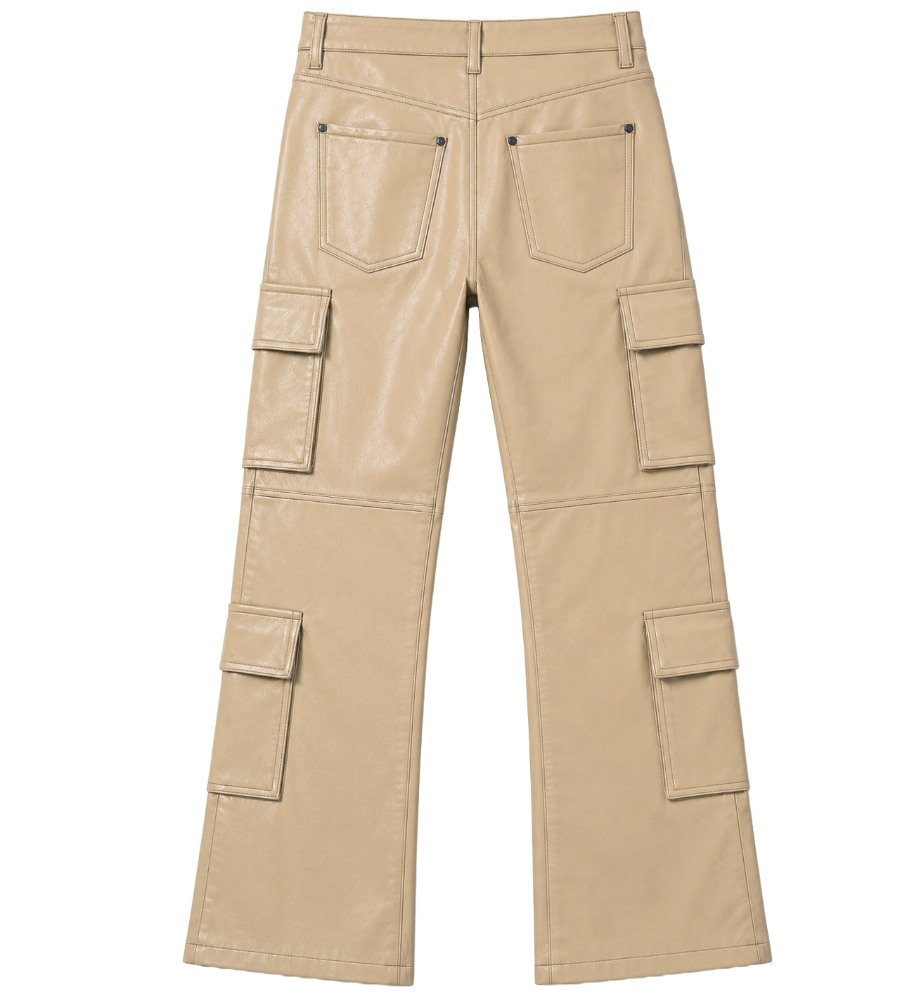 R3BEL STACKED FAUX LEATHER CARGO JEANS KHAKI - 632-692