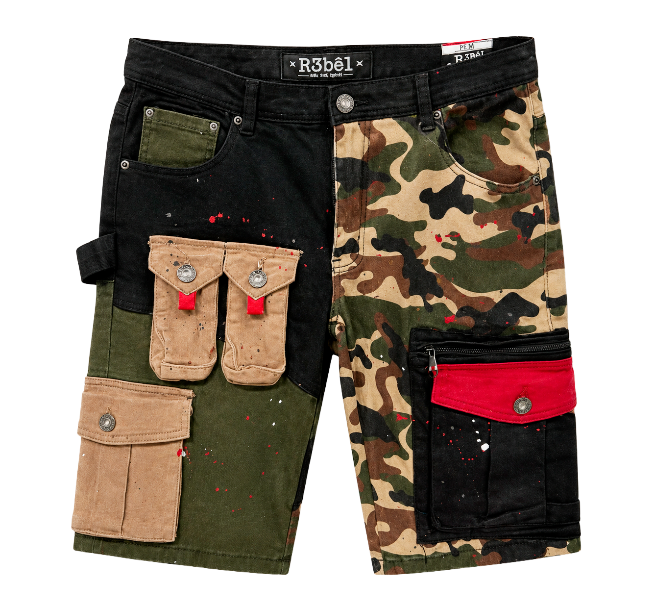 R3BEL DENIM CARGO SHORTS BLACK - 621-953
