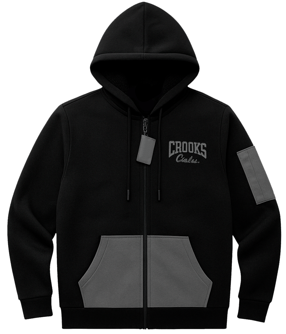 CROOKS & CASTLES SHERPA ZIP JACKET HOODIE BLACK - 3P50105